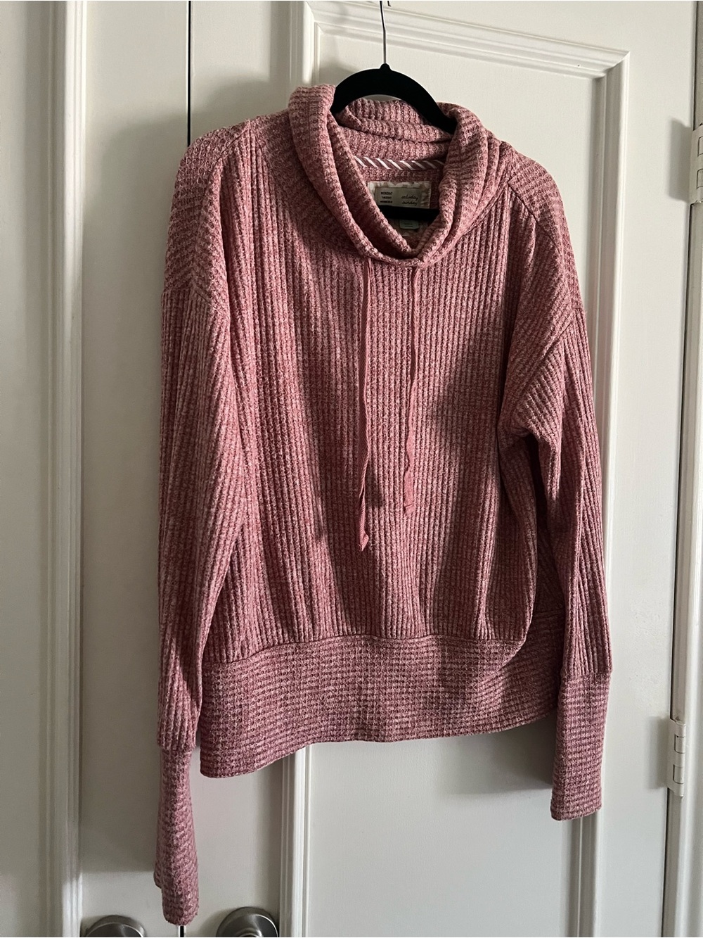 Cozy Rose Cowl-Neck Ribbed Sweater